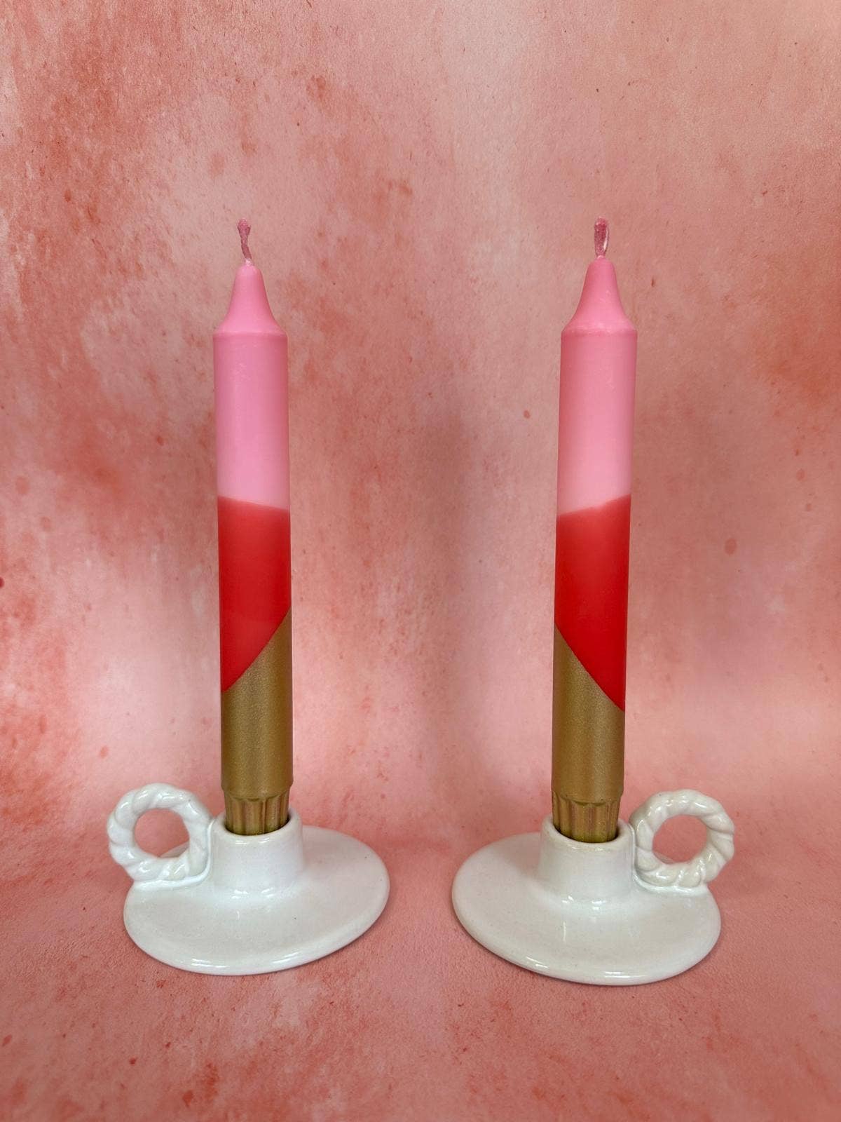 Hand Dipped Pink, Red & Gold Valentines Day Dinner Candles